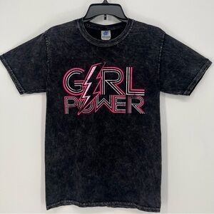 Girl Power Womens Graphic T-Shirt Small Short Sleeve Black Stone Wash Look
